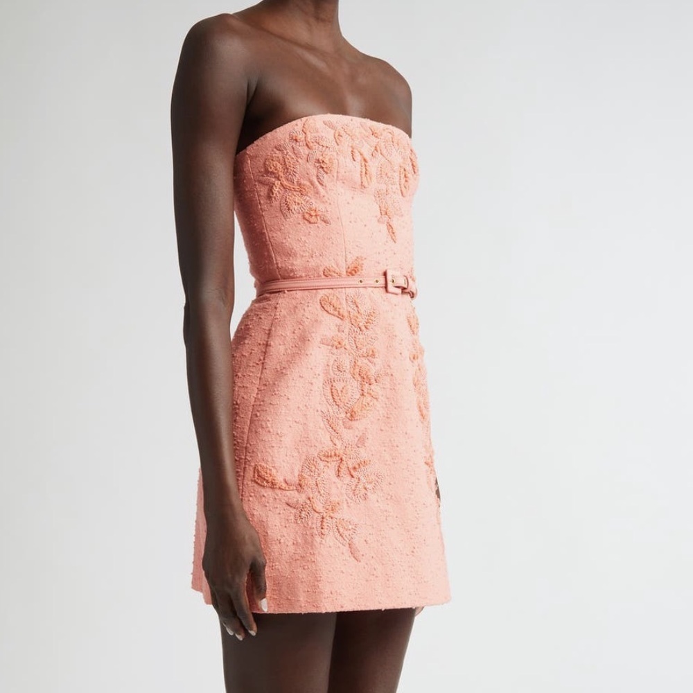 New CAROLINA HERRERA Runaway Embroidered Mini Dress In Pink Size 6 - Picture 12 of 16